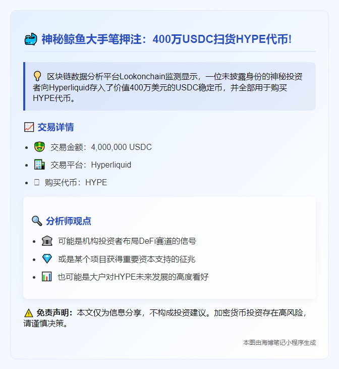 鲸鱼斥资400万美元抄底HYPE
