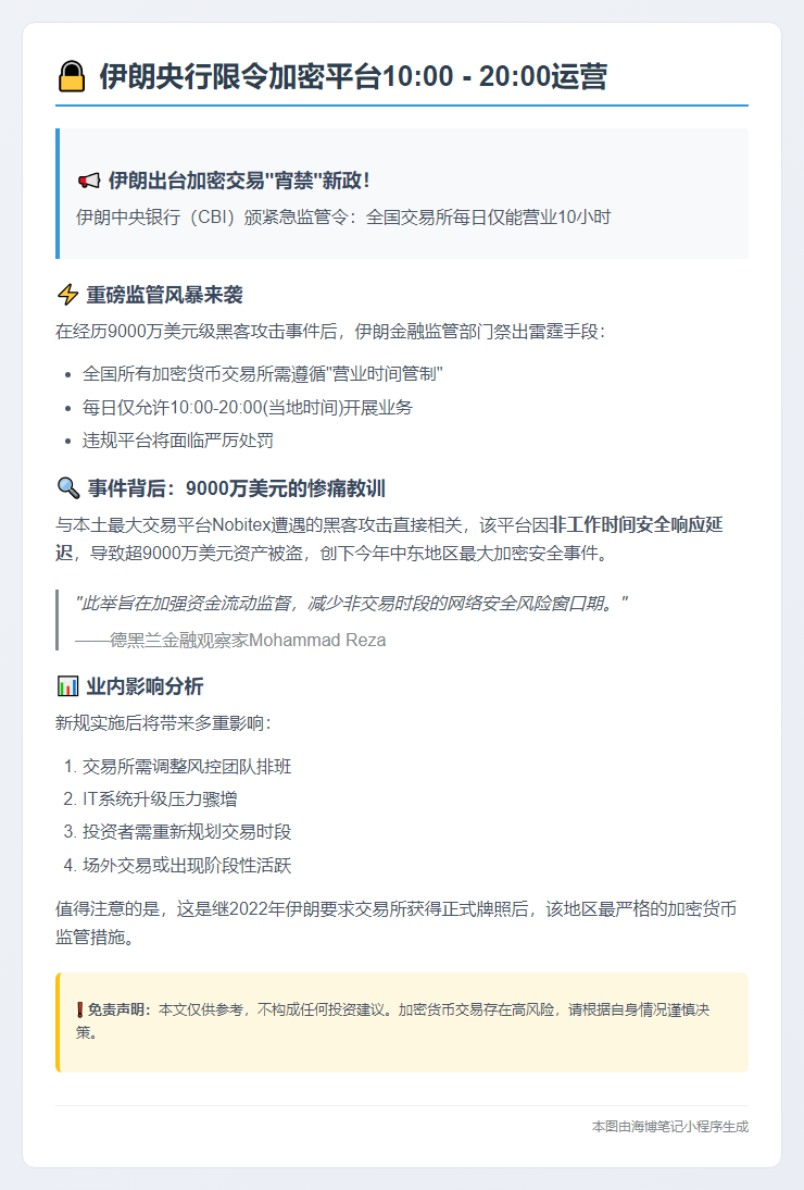 伊朗央行限令加密平台10:00 - 20:00运营