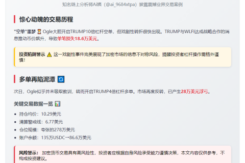 WLFI顾问Ogle炒TRUMP币亏损47.2万