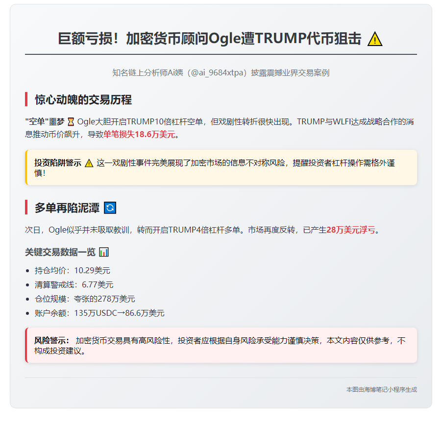 WLFI顾问Ogle炒TRUMP币亏损47.2万