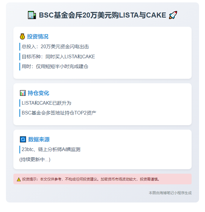 BSC基金会斥20万美元购LISTA与CAKE