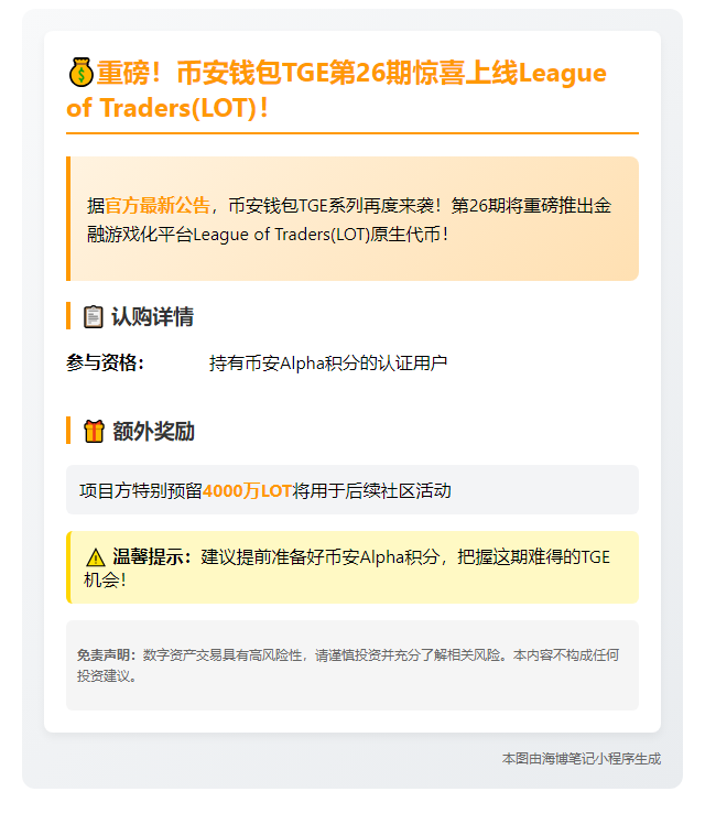 币安第26期TGE上线League of Traders