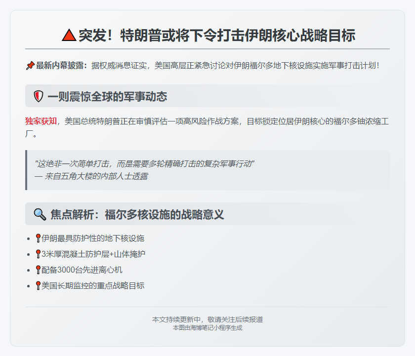 考虑袭击伊朗核设施，特朗普权衡中