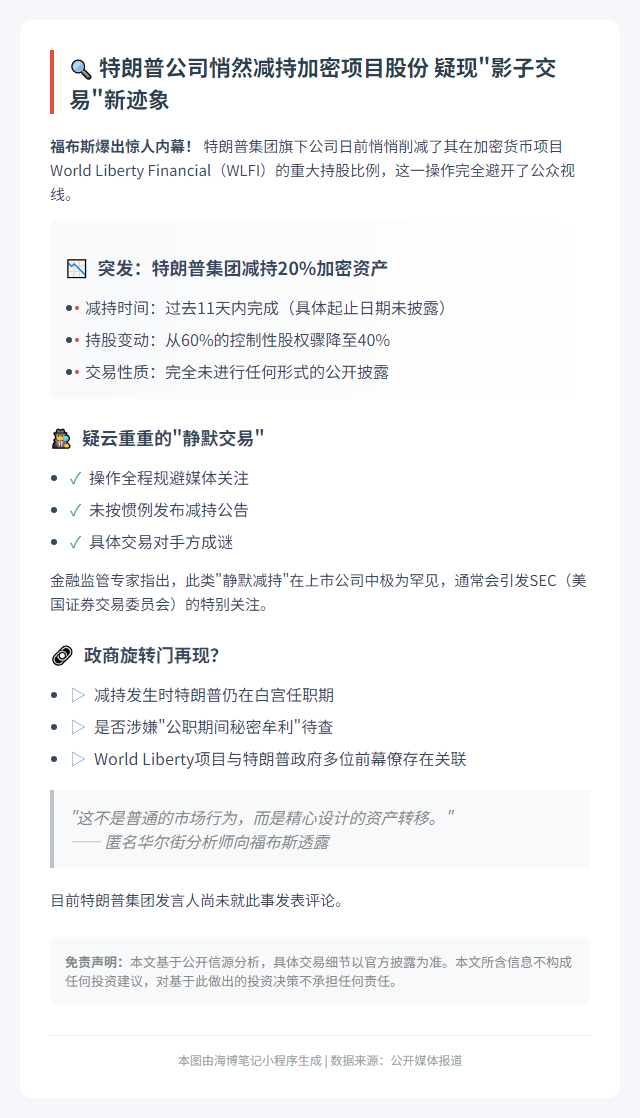 特朗普公司减持WLFI股份