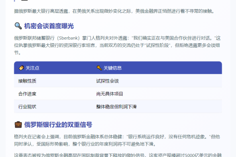 俄银行高管称与美方进行”试探性接触”