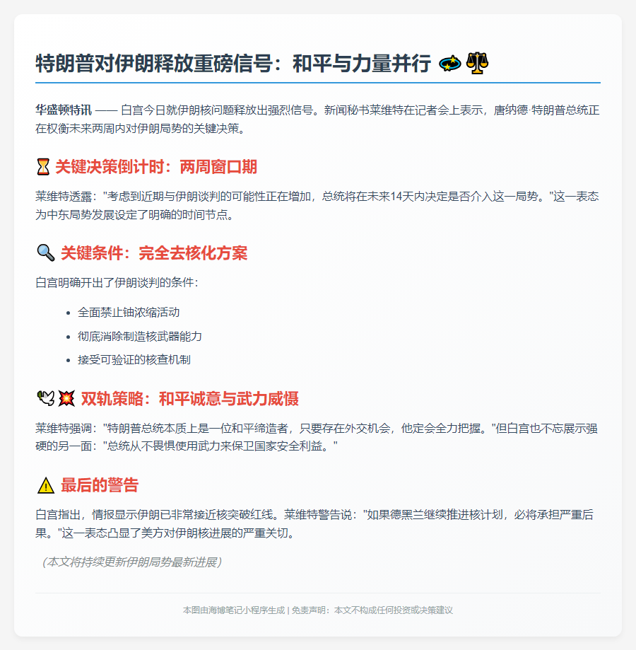 白宫：特朗普愿和谈但不惧战伊朗