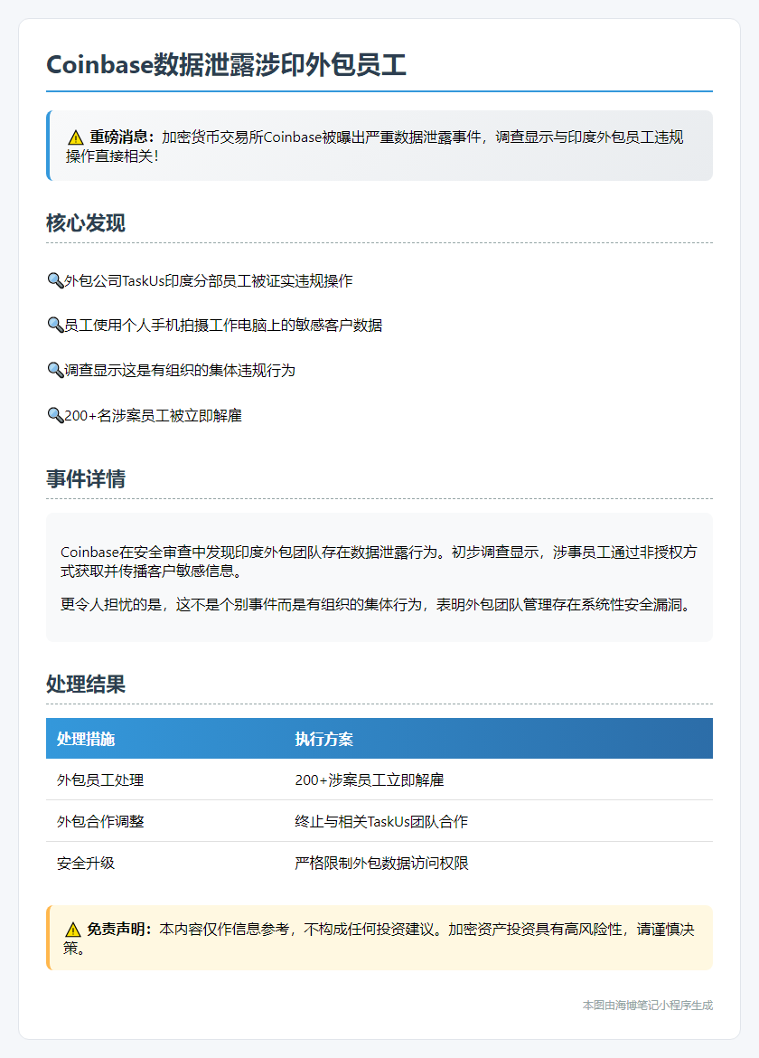 Coinbase数据泄露涉印外包员工