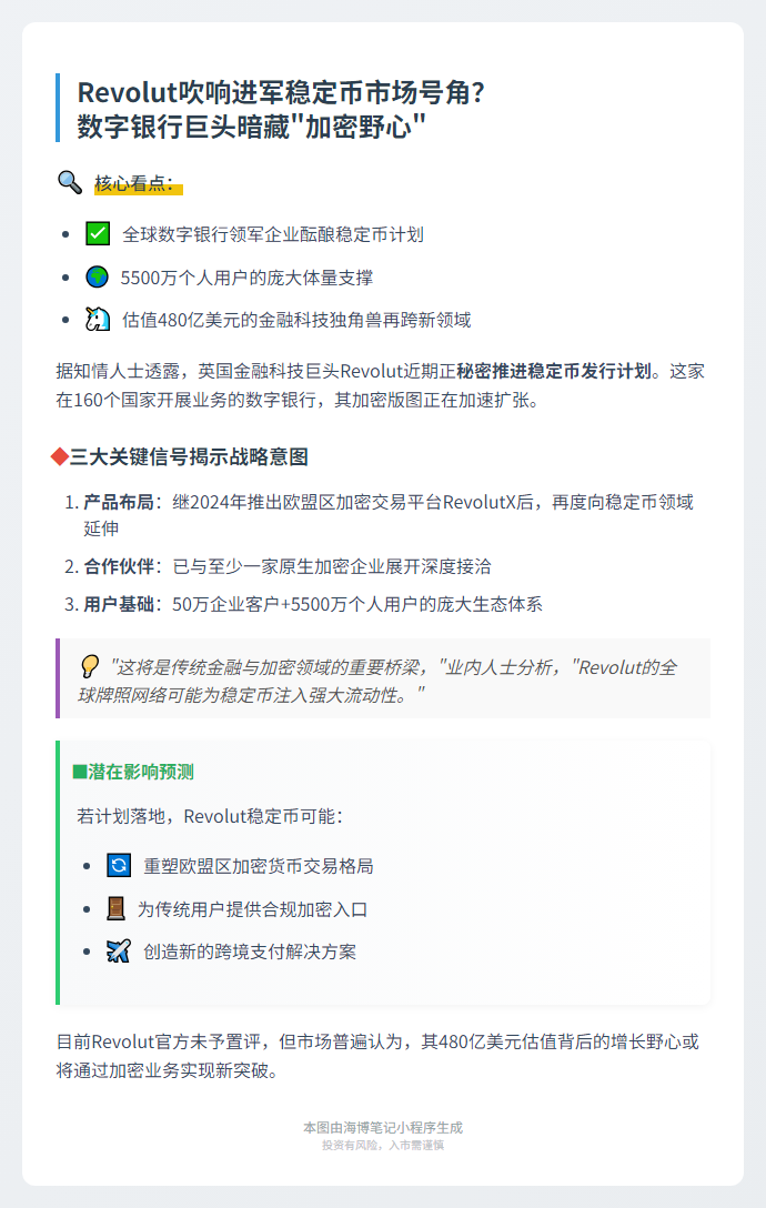 Revolut将推自研稳定币