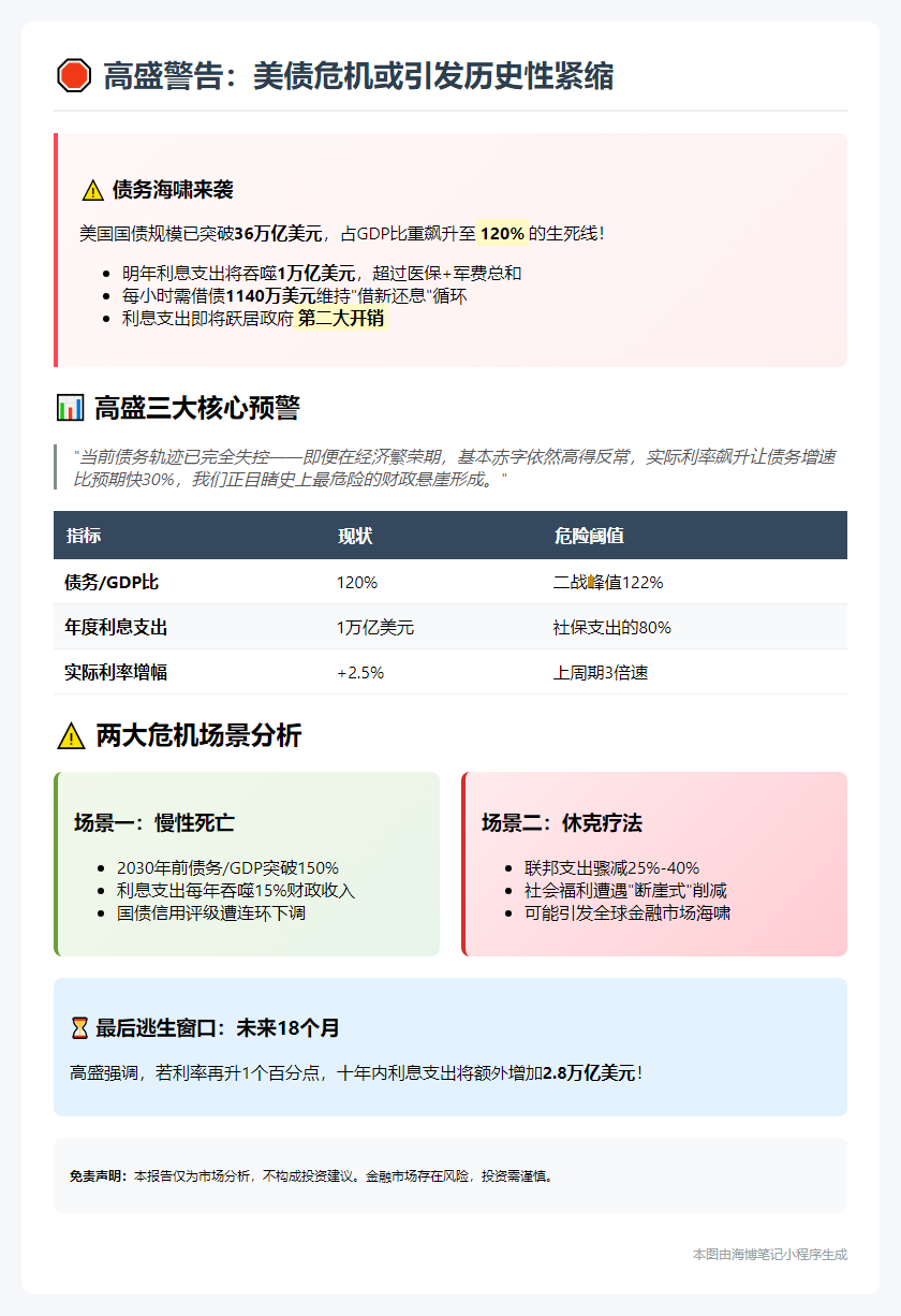 高盛警告：美债危机或引发历史性紧缩