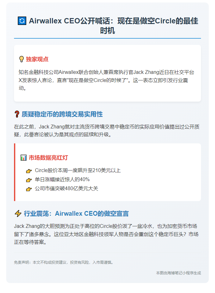 空头时机已至？Airwallex CEO喊话Circle
