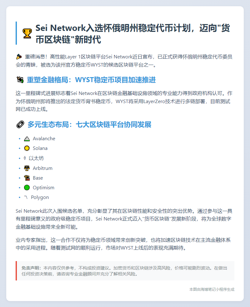Sei Network成WYST候选区块链