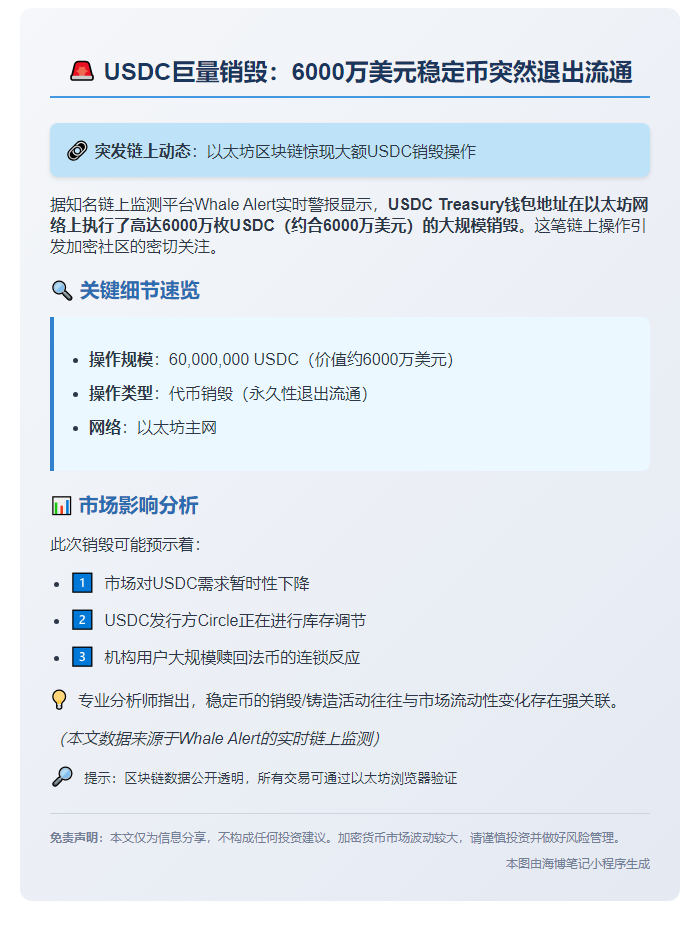 USDC Treasury销毁6000万