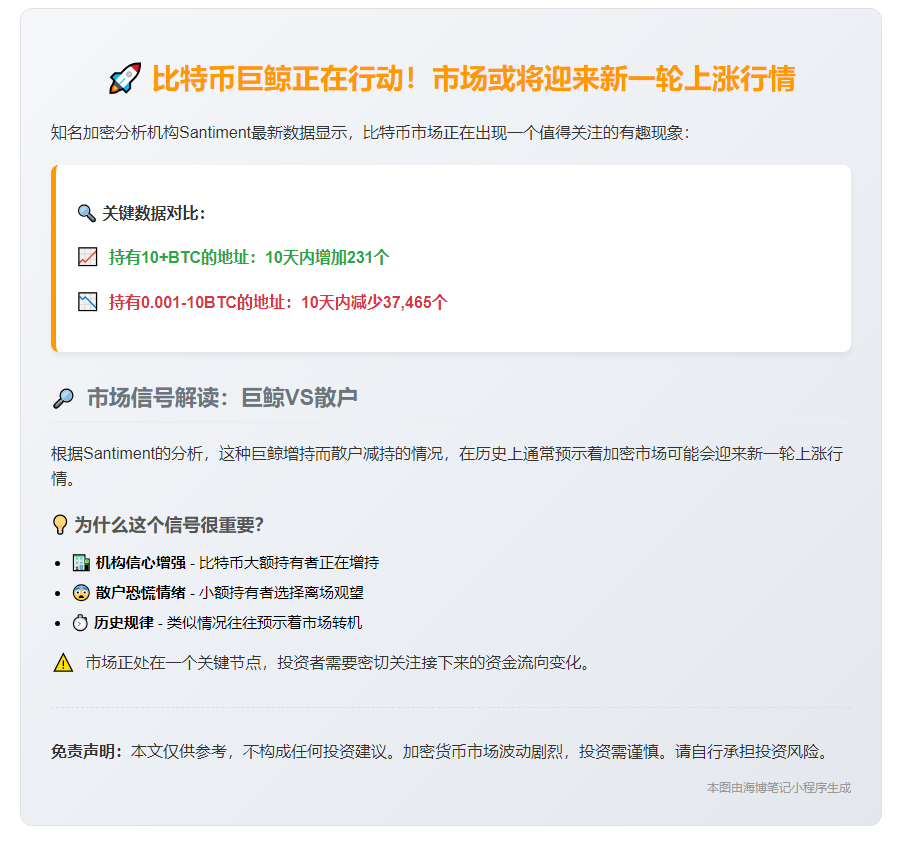 "比特币巨鲸增持散户离场，加密牛市或重启"