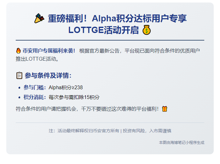 「Alpha积分238分可参与币安LOTTGE活动」