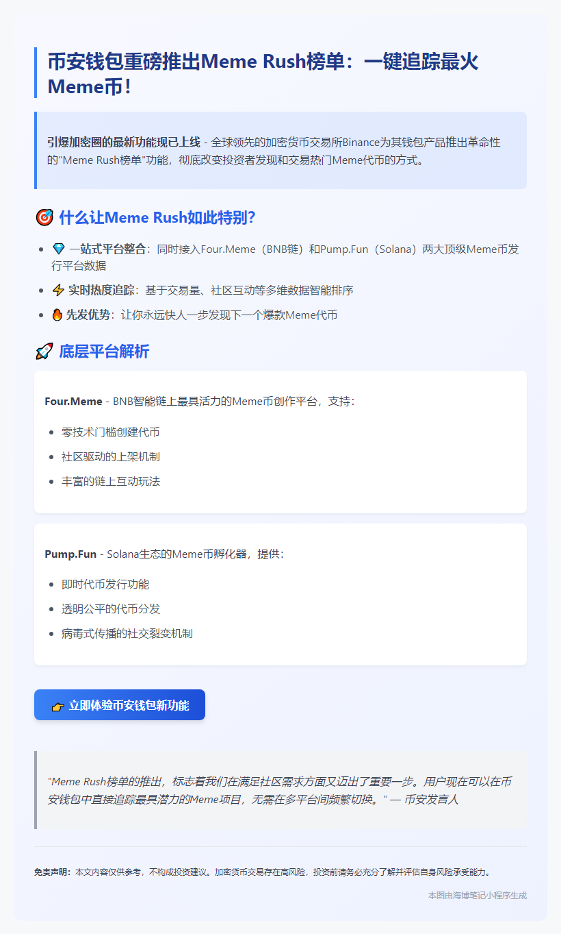 "Meme Rush榜单登陆Binance钱包"