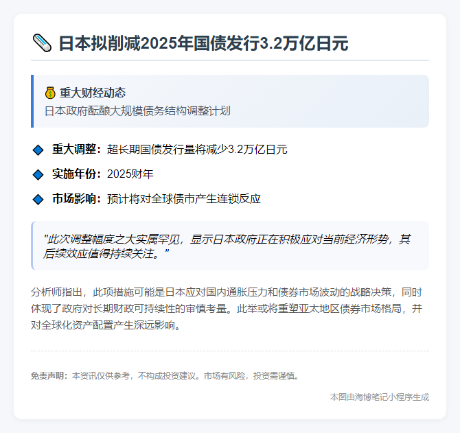 日本拟削减2025年国债发行3.2万亿日元