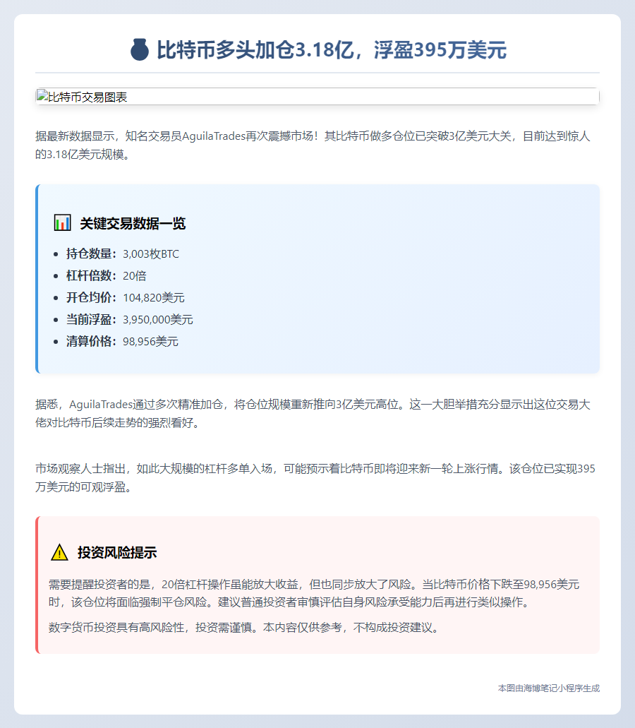 比特币多头加仓3.18亿，浮盈395万美元