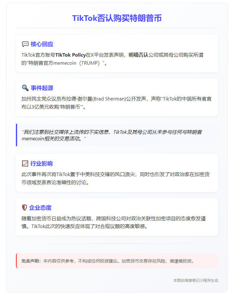 TikTok否认购买特朗普币