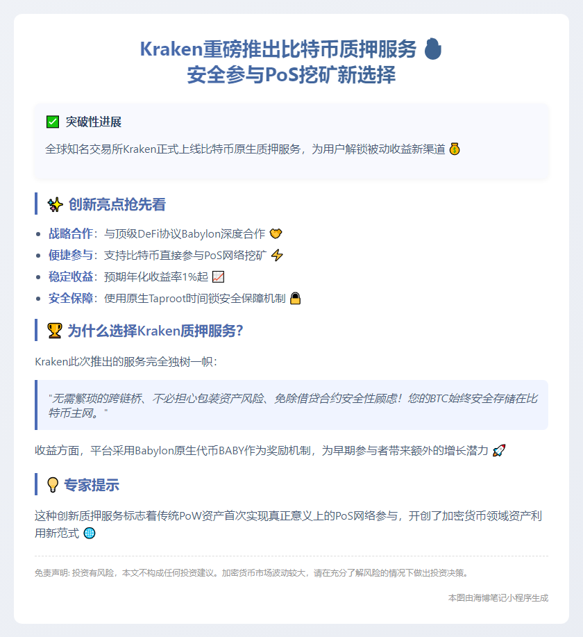 Kraken推比特币质押