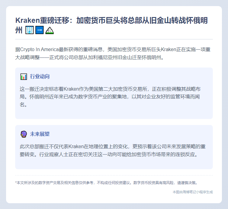 Kraken总部迁至怀俄明州