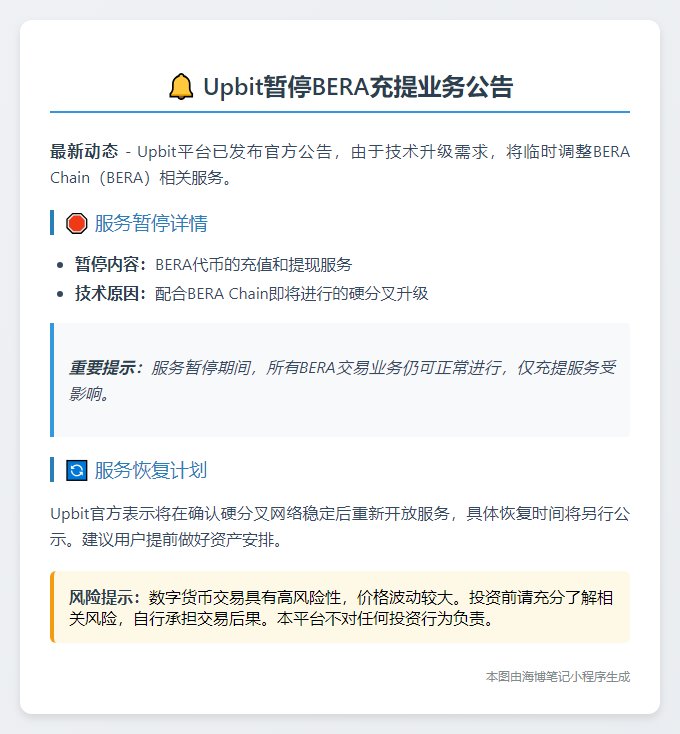 Upbit 暂停 BERA 充提业务