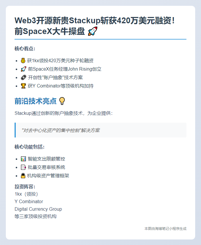 Web3工具Stackup融资420万美元，1kx领投