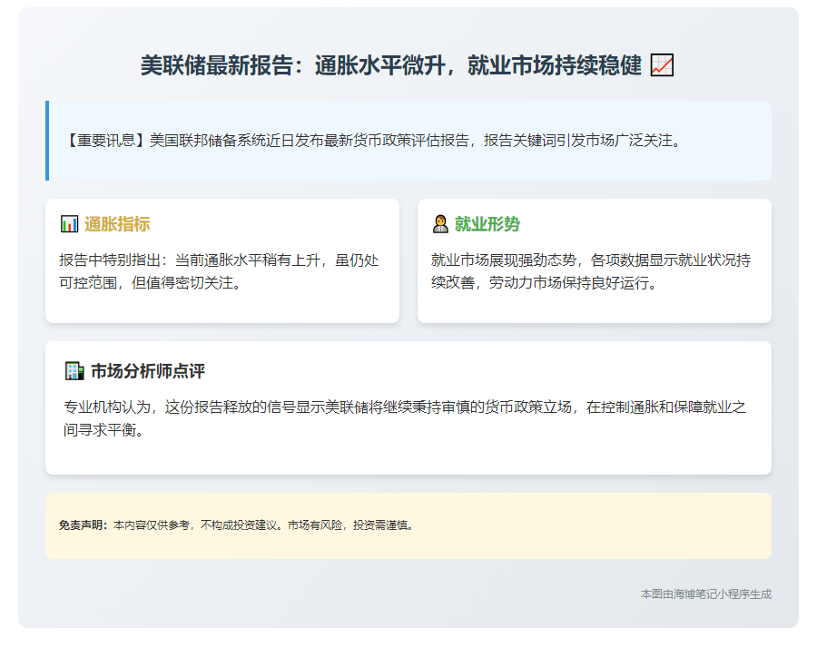 美联储：通胀略高 就业良好