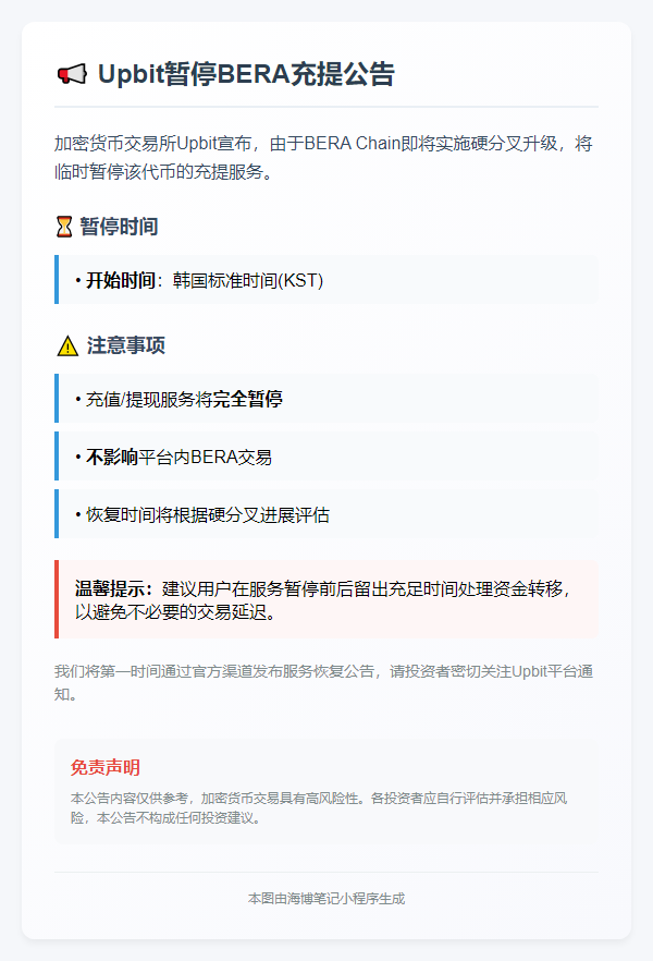 Upbit暂停BERA充提