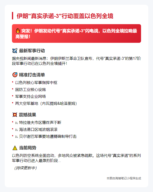 伊朗“真实承诺-3”行动覆盖以色列全境