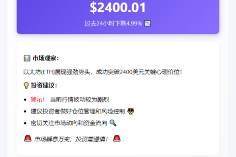 ETH涨破2400美元
