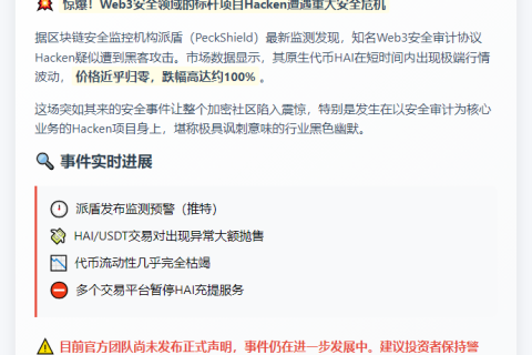 Hacken疑遭攻击，HAI暴跌100%
