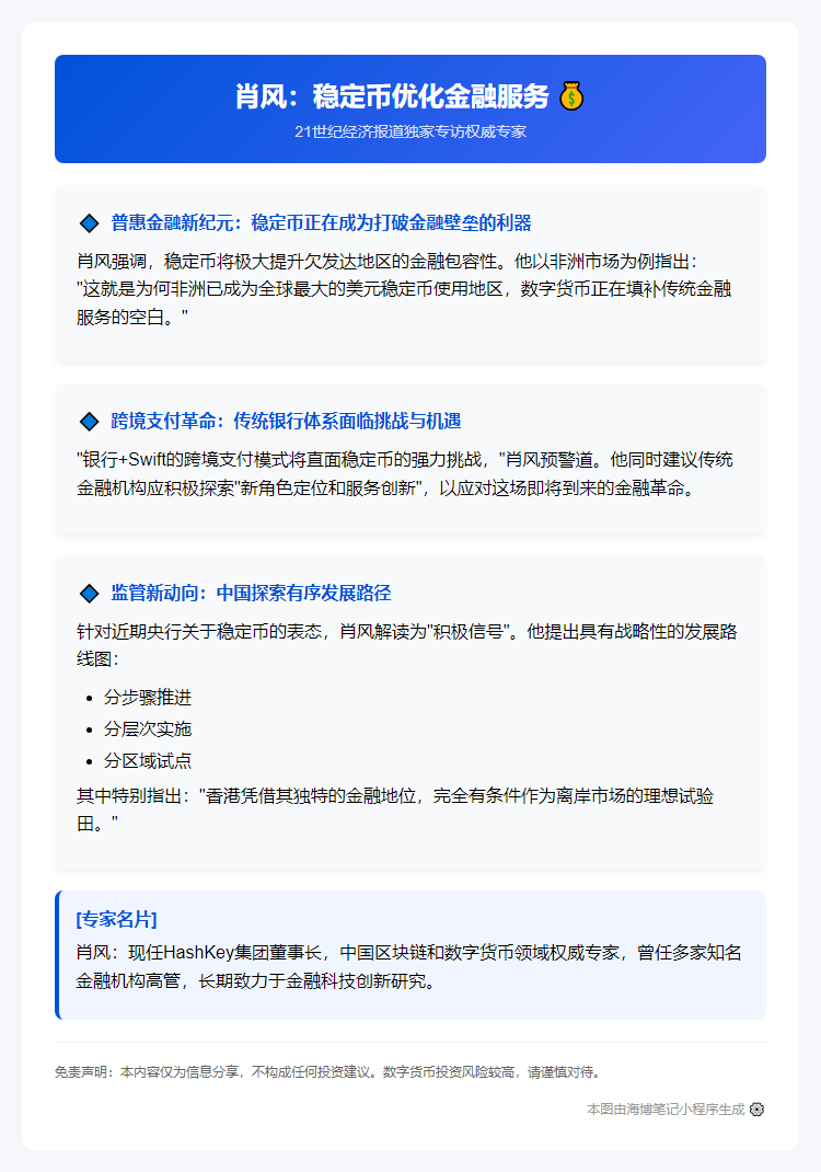 肖风：稳定币优化金融服务