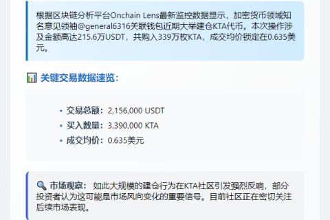 "加密KOL斥资215万美元购KTA"