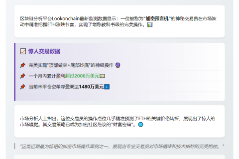 聪明钱1个月ETH交易浮盈2000万美元