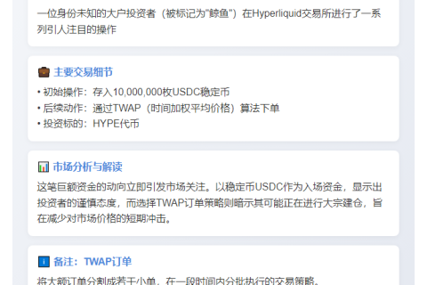鲸鱼存入1000万USDC抢购HYPE