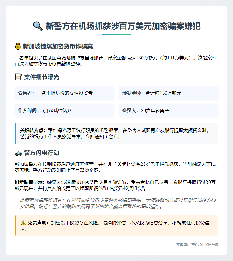 新警方在机场抓获涉百万美元加密骗案嫌犯