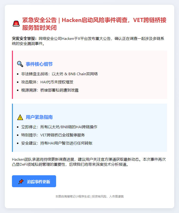 Hacken调查安全事件，VET桥接暂停