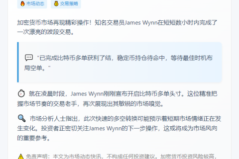 James Wynn平仓比特币多单，静候做空时机