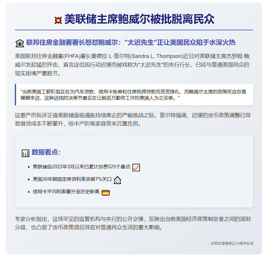 美联储主席鲍威尔被批脱离民众