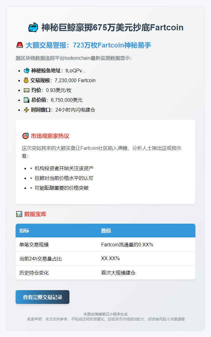 鲸鱼豪掷675万美元抄底Fartcoin