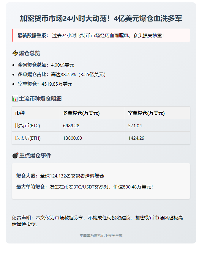 24小时爆仓4亿美元 多单占3.55亿