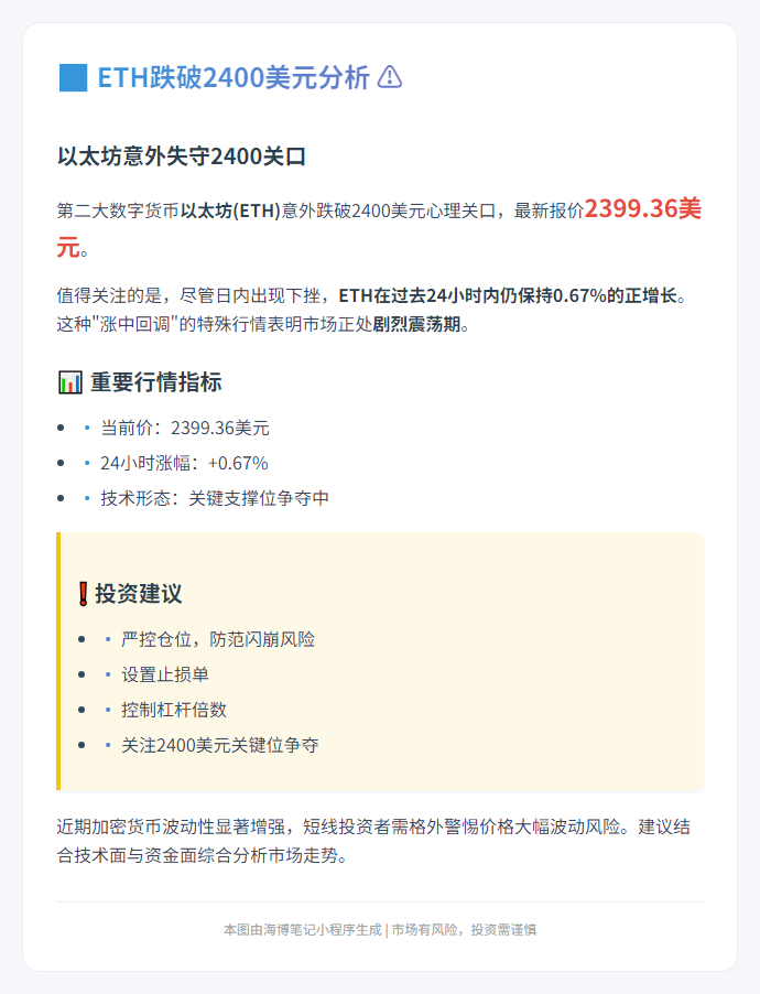 ETH跌破2400美元