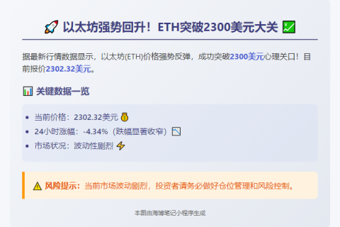ETH突破2300美元
