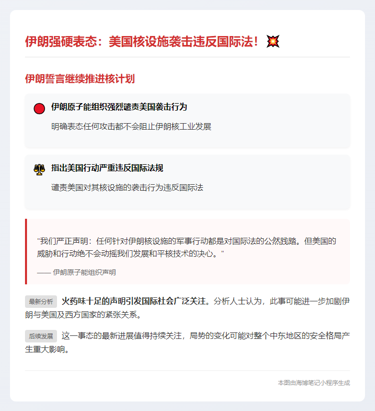 美袭伊朗核设施违法 难阻核业发展