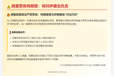 胡塞警告特朗普：将对伊袭击负责