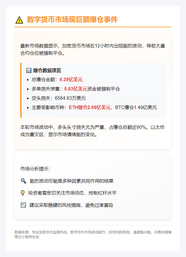 12小时爆仓6.29亿 主爆多单
