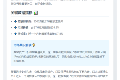 ETH质押突破3500万枚新高