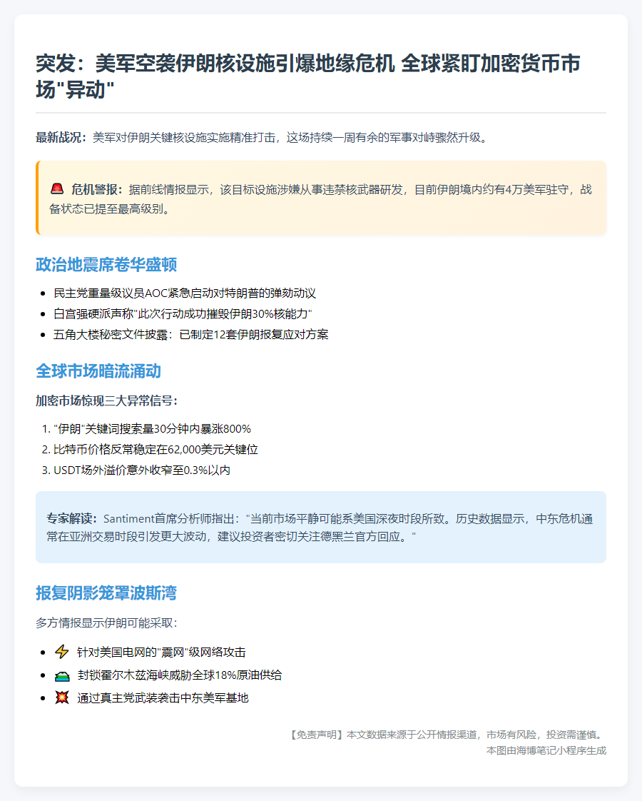 "美军炸伊朗比特币依旧稳"