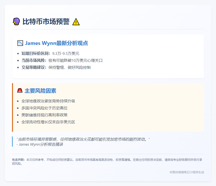 James Wynn：比特币短期看空至9.3-9.5万美元