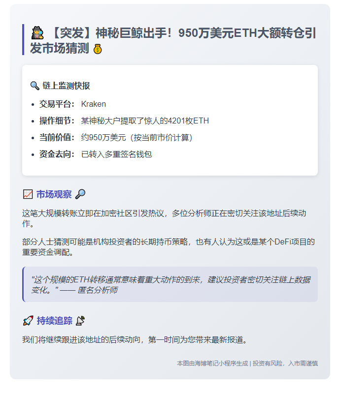 巨鲸3小时前提取4201枚ETH